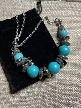 Erica Lyons Silvertone costume necklace Boho Cowgirl Southwestern adjust chain.